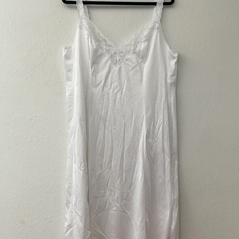 VTG 70s 80s Vanity Fair White Lace Slip Dress XL Great Condition